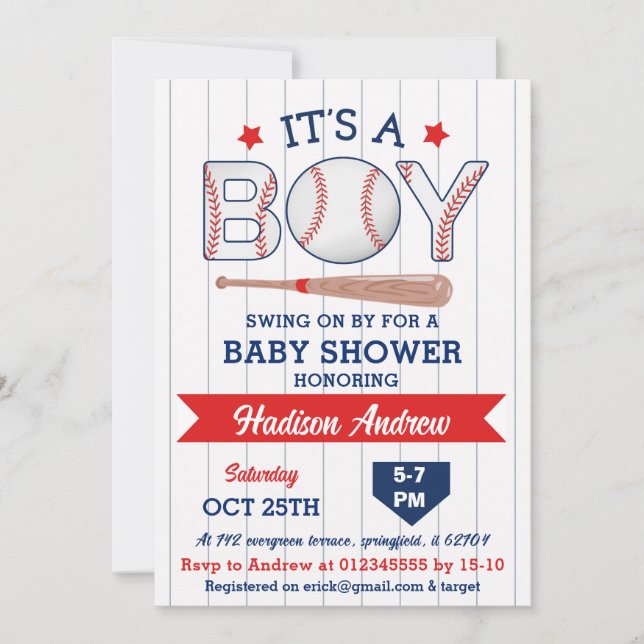 Invitation Baby shower de baseball personnel Allstar Rookie (Devant)
