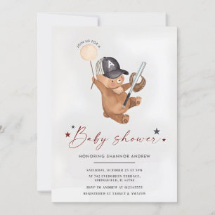 Invitation Baby shower de baseball personnel joli ours