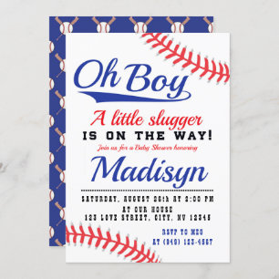 Invitation Baby shower de baseball Red White Blue Little Slug