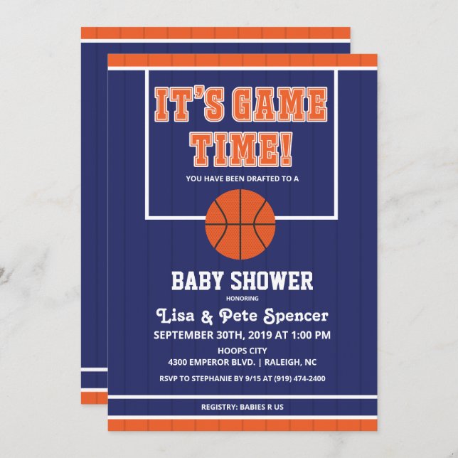 Invitation Baby shower de basket-ball (Devant / Derrière)