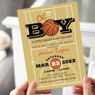 Invitation Baby shower de basket-ball cool "Oh Boy"