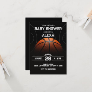 Invitation Baby shower de basket-ball moderne noir