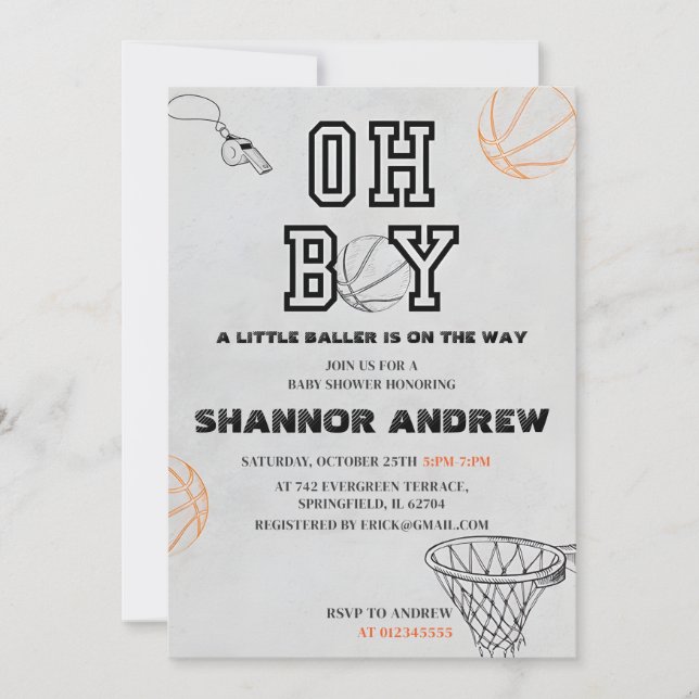 Invitation Baby shower de basket-ball numérique sport personn (Devant)