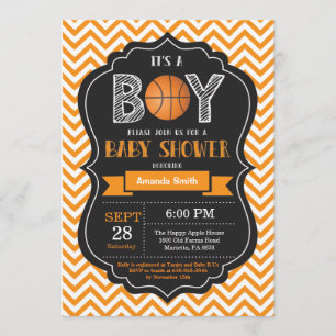 Invitation Baby shower de basket-ball Orange Chevr