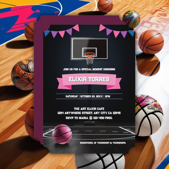 Invitation Baby shower de basket-ball rose (Créateur téléchargé)