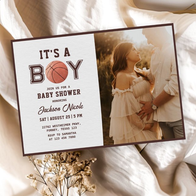 Invitation Baby shower de basket-ball Watercolor Boy Photo (Créateur téléchargé)