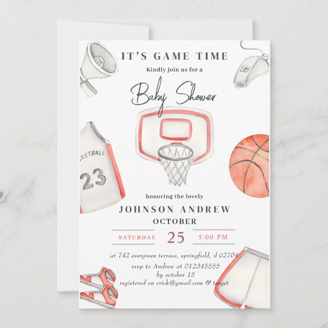 Invitation Baby shower de basket simple personnel (Devant)