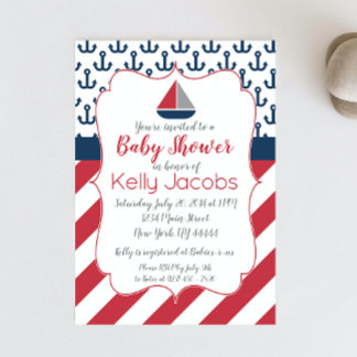 Invitation Baby shower de bateau à voile rouge de 