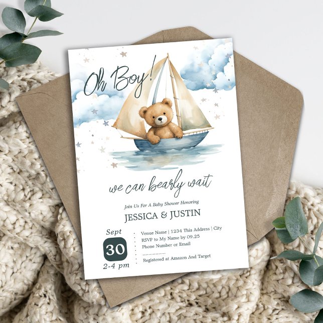 Invitation Baby shower de bateau de l'ours en pelu (Créateur téléchargé)