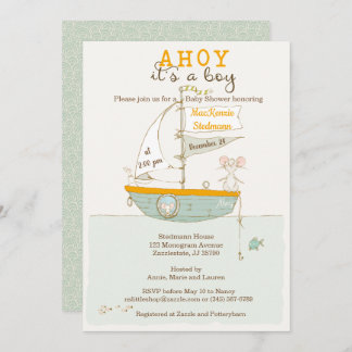 Invitation Baby shower de bateau de rangée pour un garçon