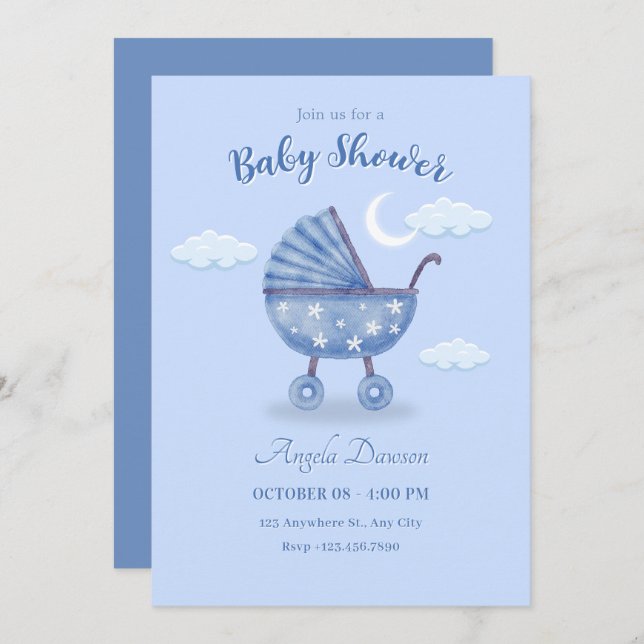 Invitation Baby shower de bébé bleu (Devant / Derrière)