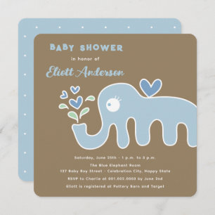 Invitation Baby shower de bébé éléphant en bleu Whimsical Car