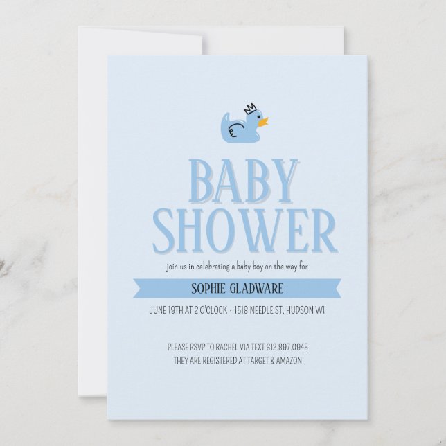 Invitation Baby shower de bébé en caoutchouc canar (Devant)
