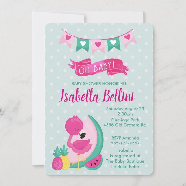 Invitation Baby Shower de bébé flamant rose Oh (Devant)