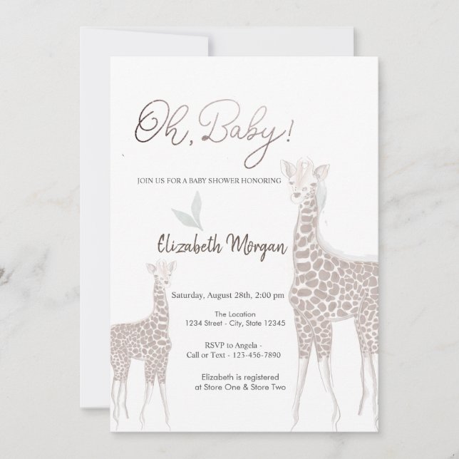 Invitation Baby Shower de bébé girafe mignon (Devant)