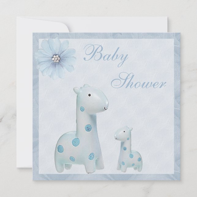 Invitation Baby shower de bébé Giraffes et Mère bleue (Devant)