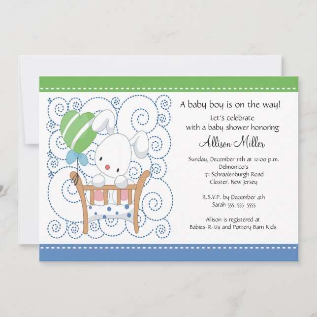 Invitation Baby shower de bébé lapin (Devant)