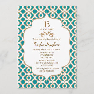 Invitation Baby shower de bébé marocain Turquoise et Gold