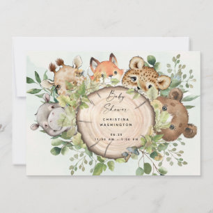 Invitation Baby shower de Bébés animaux en bois mignons