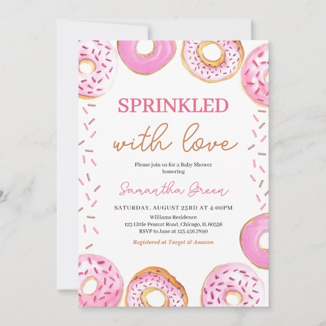 Invitation Baby shower de beignets de fille rose (Devant)