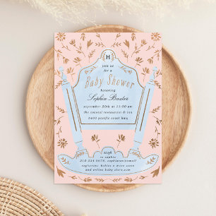 Invitation Baby shower de berceau rose et bleu antique