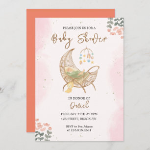 Invitation Baby shower de berceau rose et Brown