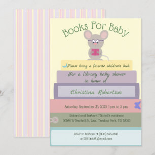 Invitation Baby shower De Bibliothèque De Souris Cute En Pink