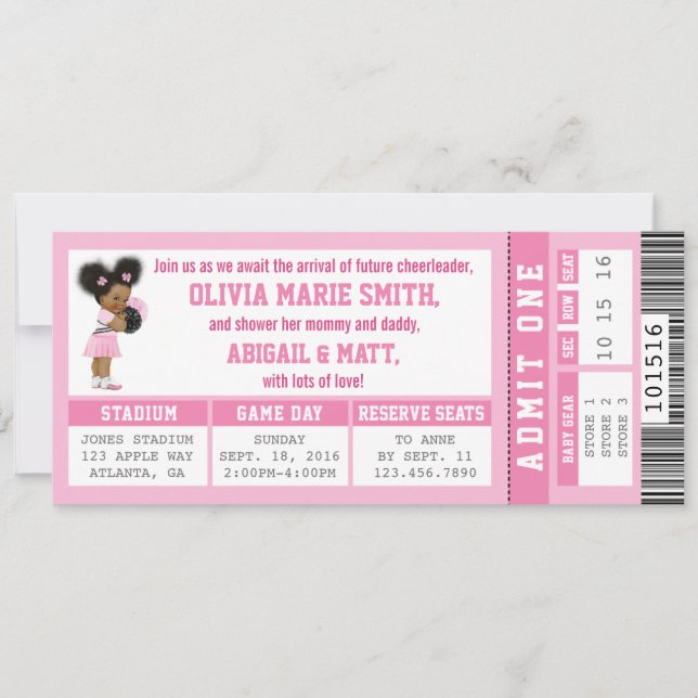 Invitation Baby shower de billets de sport, fille, (Devant)