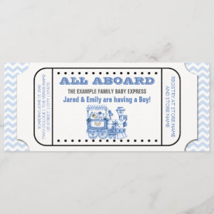 Invitation Baby shower de billets de train Vintage Blue Chevr