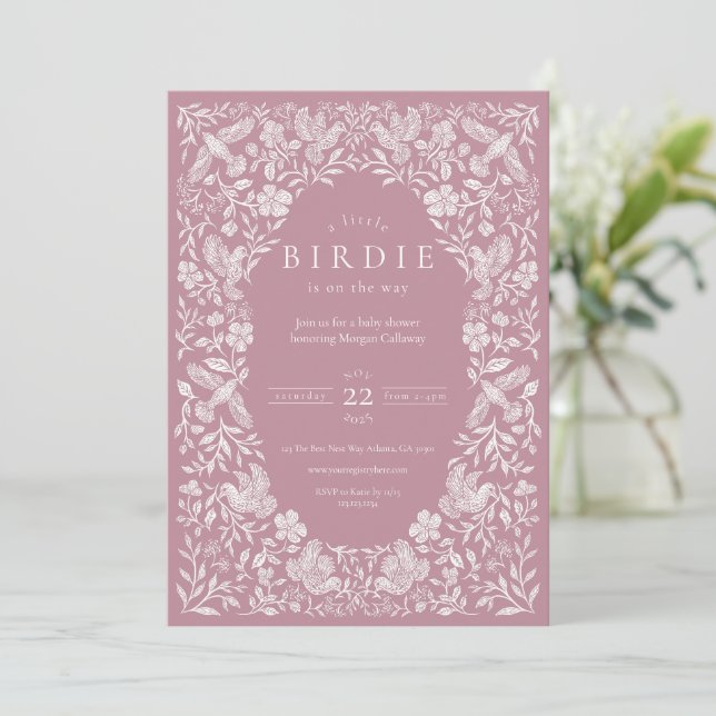 Invitation Baby shower de Birdie Florale Rose (Debout devant)