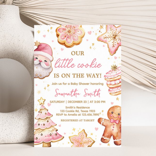 Invitation Baby shower de biscuits de Noël rose (A Little Cookie Baby Shower Invitation)