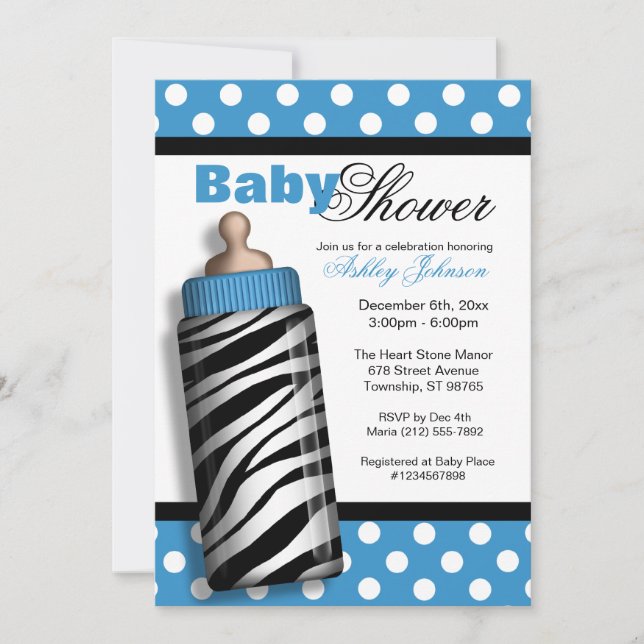 Invitation Baby shower de bleu de biberon d'impression de (Devant)