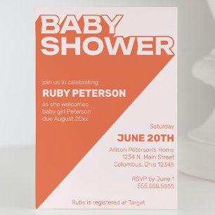 Invitation Baby shower de bloc couleur de typographie à la mo
