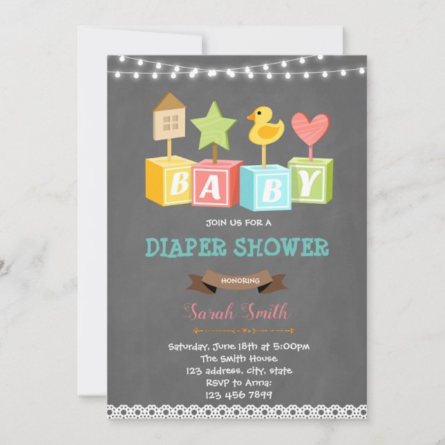 Invitation baby shower de bloc de construction (Devant)