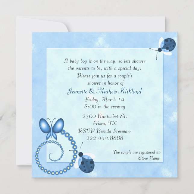 Invitation Baby shower de Blue Bugs Couple (Devant)