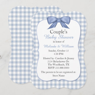Invitation Baby shower de Blue En vichy Couple