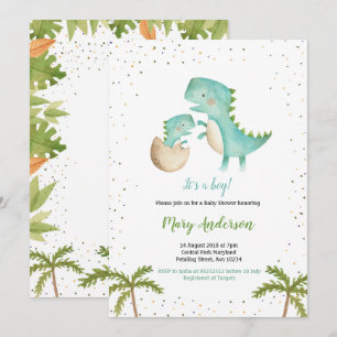 Invitation Baby shower de Blue Mint Boy Dinosaur