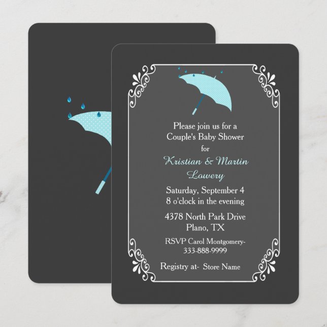 Invitation Baby shower de Blue Umbrella Couple (Devant / Derrière)