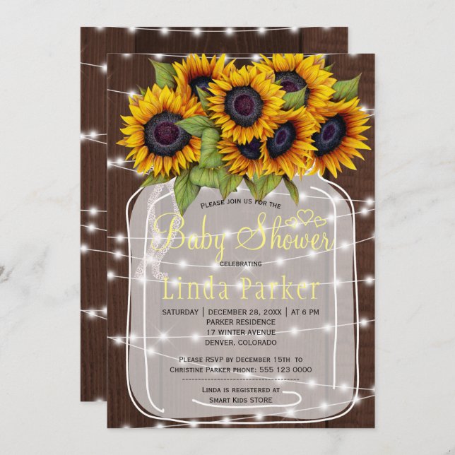 Invitation baby shower de bocal en bois de grange Brown rusti (Devant / Derrière)