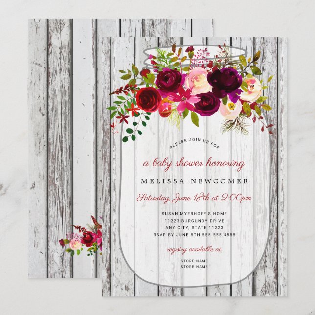 Invitation Baby shower de bocal en bois rustique (Devant / Derrière)
