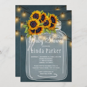 Invitation Baby shower de bocal en damier bleu rustique