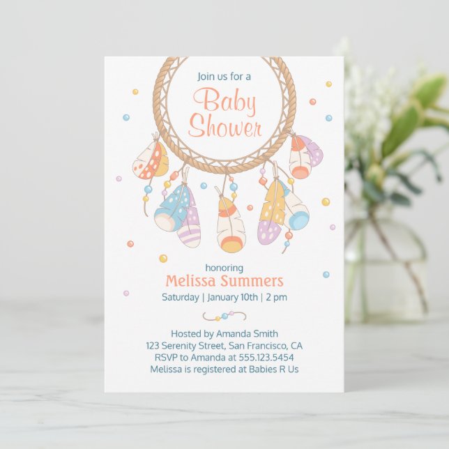 Invitation Baby shower de Boho Tribal Dreamcatcher (Debout devant)