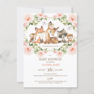 Invitation Baby shower de bois à cadre fleuri pour filles