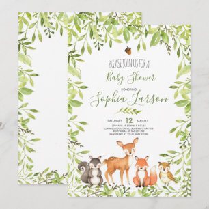 Invitation Baby shower de bois Animaux forestiers