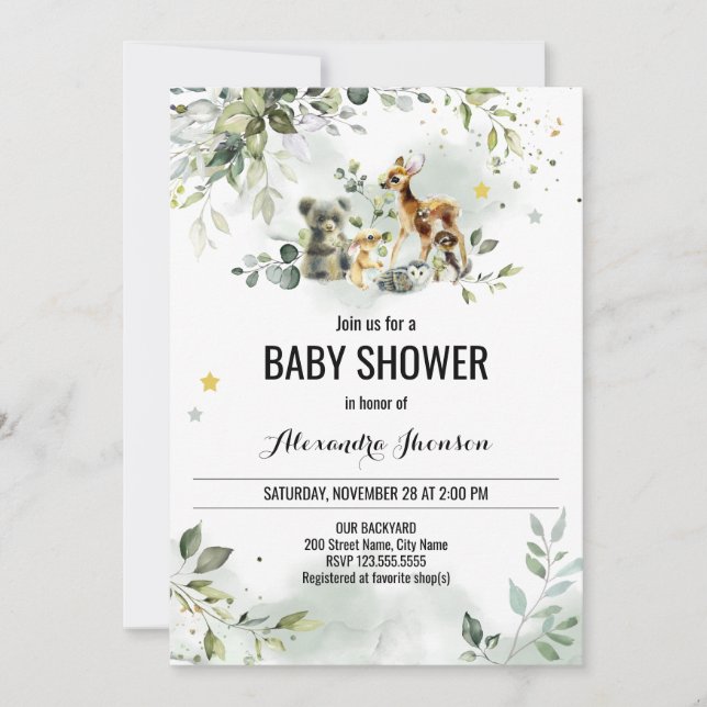 Invitation Baby shower de bois aquarelle (Devant)
