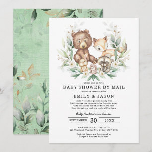 Invitation Baby shower De Bois Cute Par Mail Greenery Gold