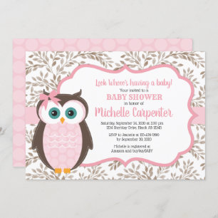 Invitation baby shower de bois fille rose brun