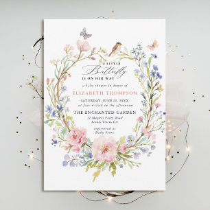 Invitation Baby shower de bois Fleur sauvage Little Butterfly