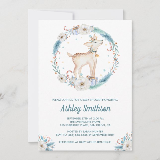 Invitation Baby shower de bois hivernal mignon (Devant)