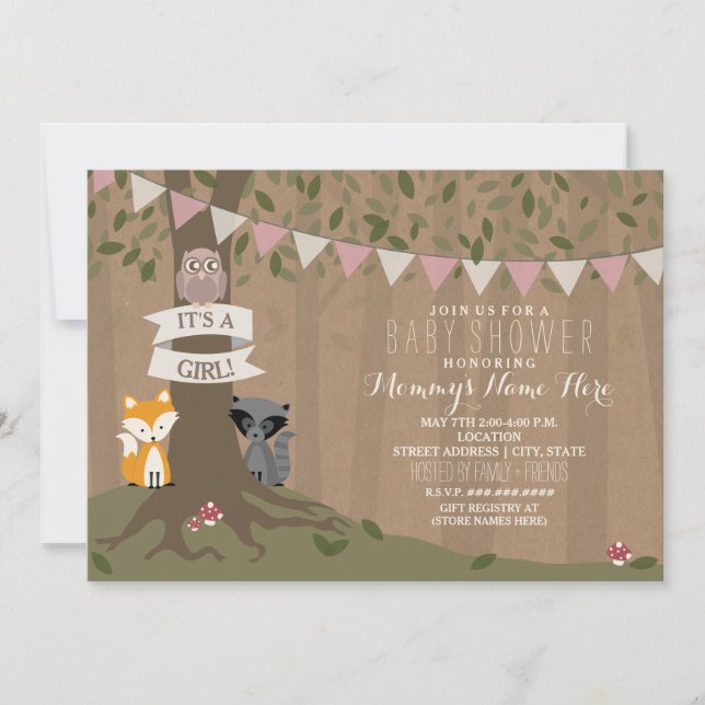 Invitation Baby shower de bois inspiré Cardstock - Fille (Devant)